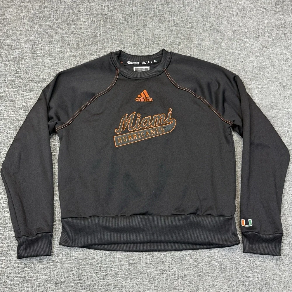 Miami Hurricanes Adidas Sweatshirt Men's M Black AEROREADY Crewneck NCAA